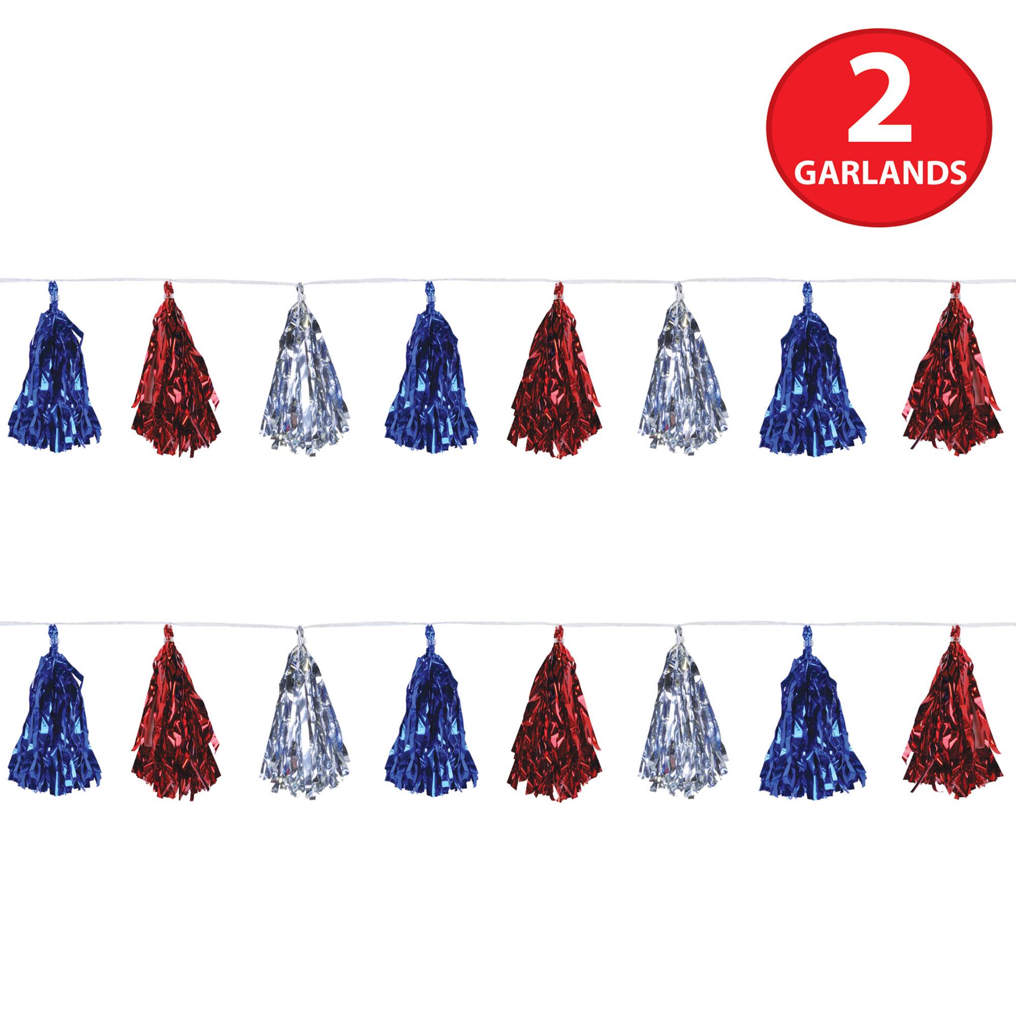 Beistle 8ft. Red, Silver & Blue Metallic Tassel Garlands, 2ct.